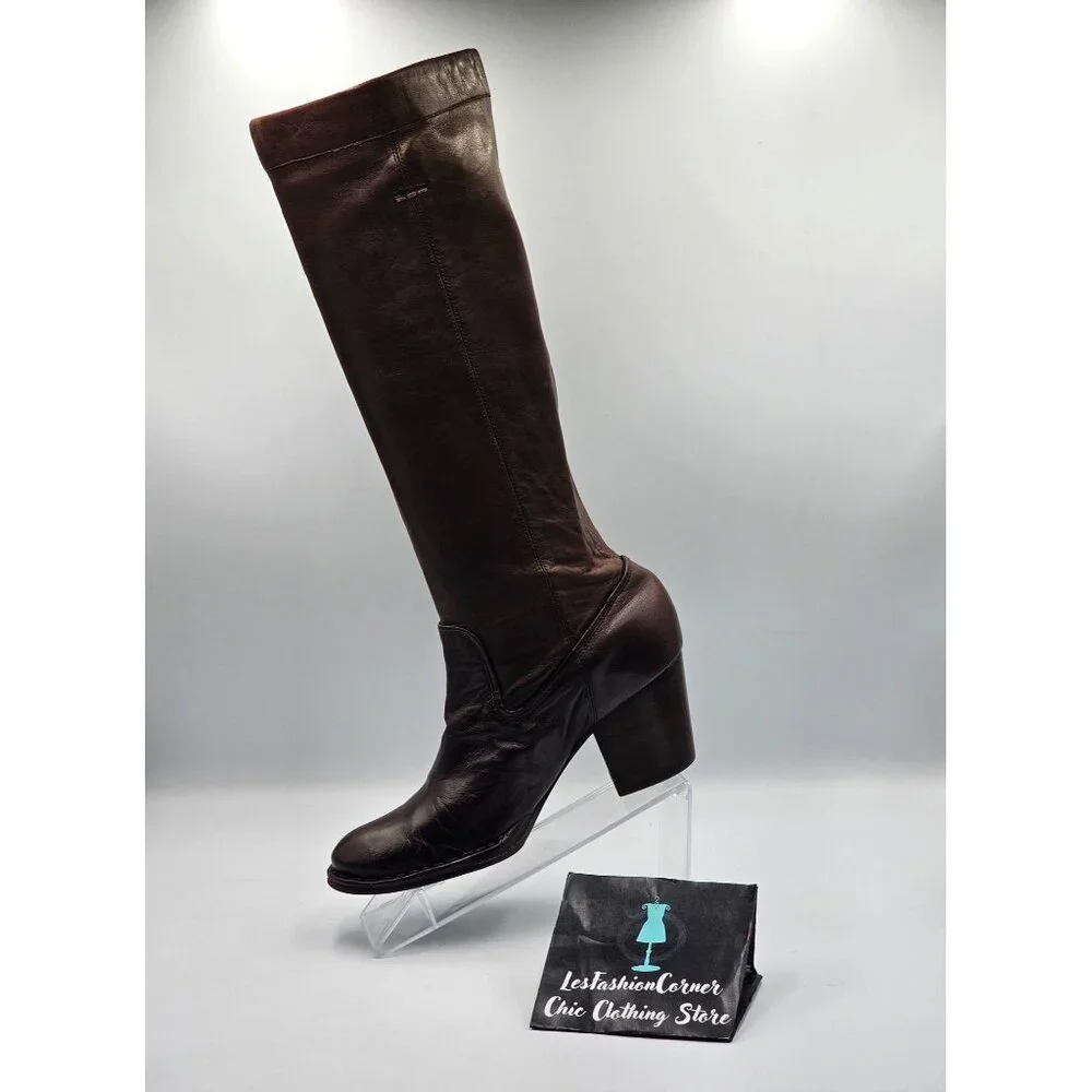 Frye Women's Brown Leather Rory Scrunch Knee-High Heeled Boots Size 7 3242 - Picture 12 of 16